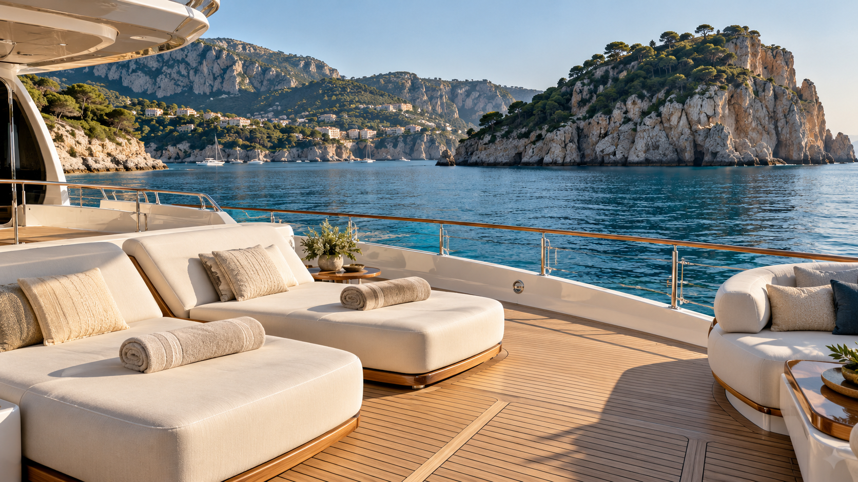 A quiet place to relax on a sunlit yacht deck